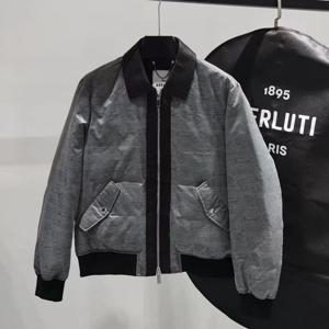 벨루티 2021 레더파이핑 스크리토 그레이 패디드 자켓
